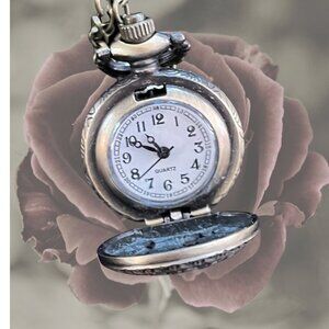 Art Nouveau Style Whimsical Watch Pendant Necklace - Not Running! - Bronze - GUC